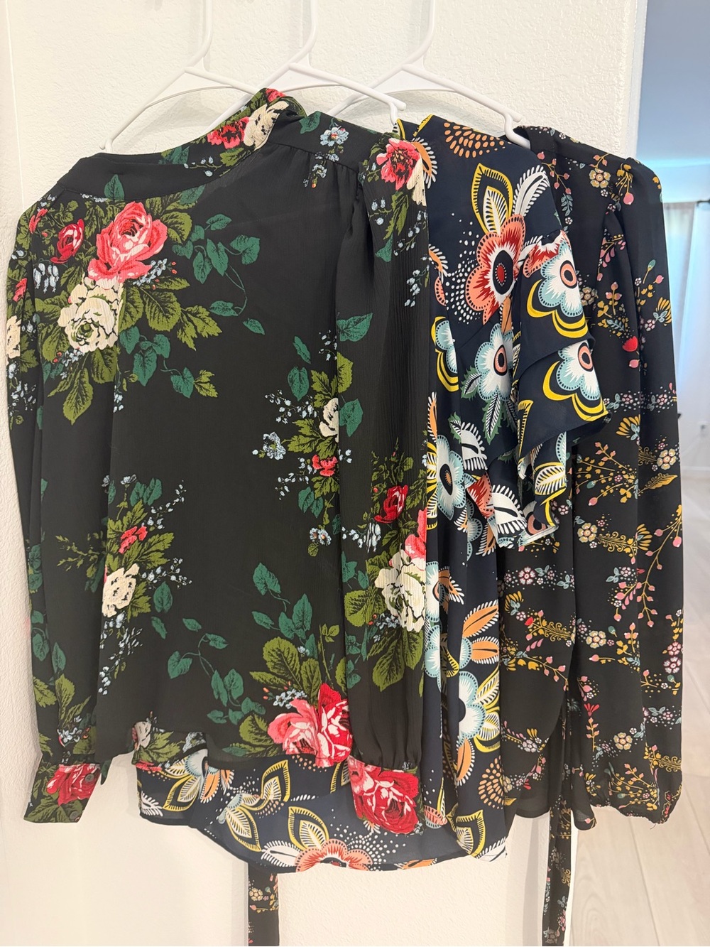 LOFT Black Floral Long-Sleeve Blouse